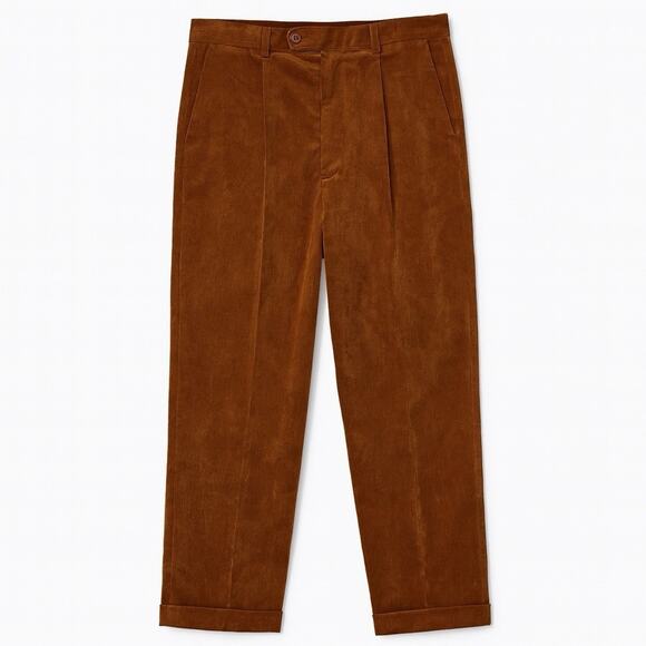 Bagazio Brown Corduroy Dress Pants 36x34 Pleated Front Cuffed Hem Dapper Look - Picture 1 of 10